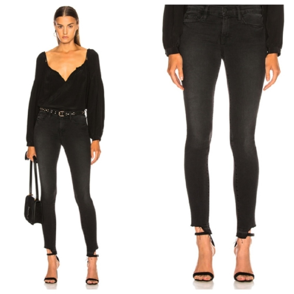 Frame Le Skinny de Jeanne Black Micoy Step Hem Cropped Jean Size 28
